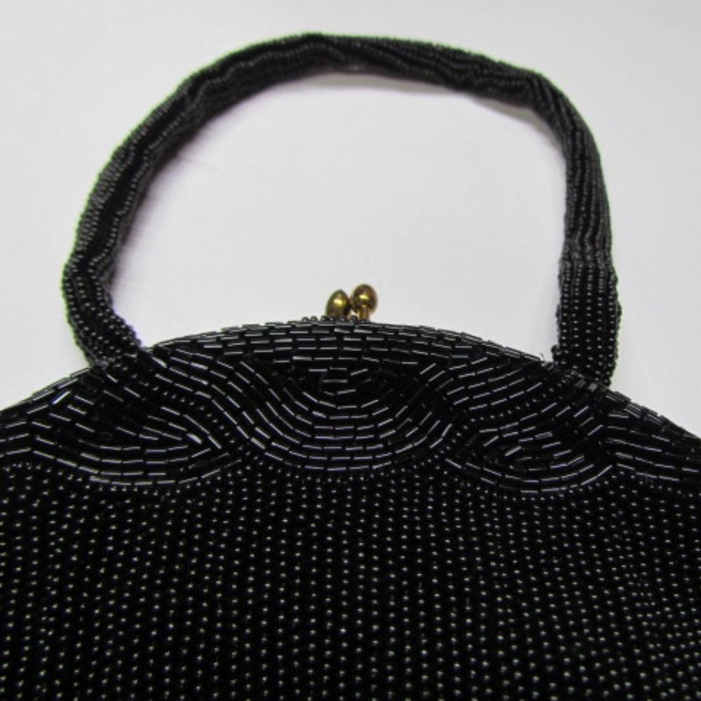 Beaded Black PURSE CLUTCH Vintage 50s Hand Made in BELGIUM Handbag Art Deco?